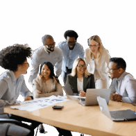 Diverse team working together.